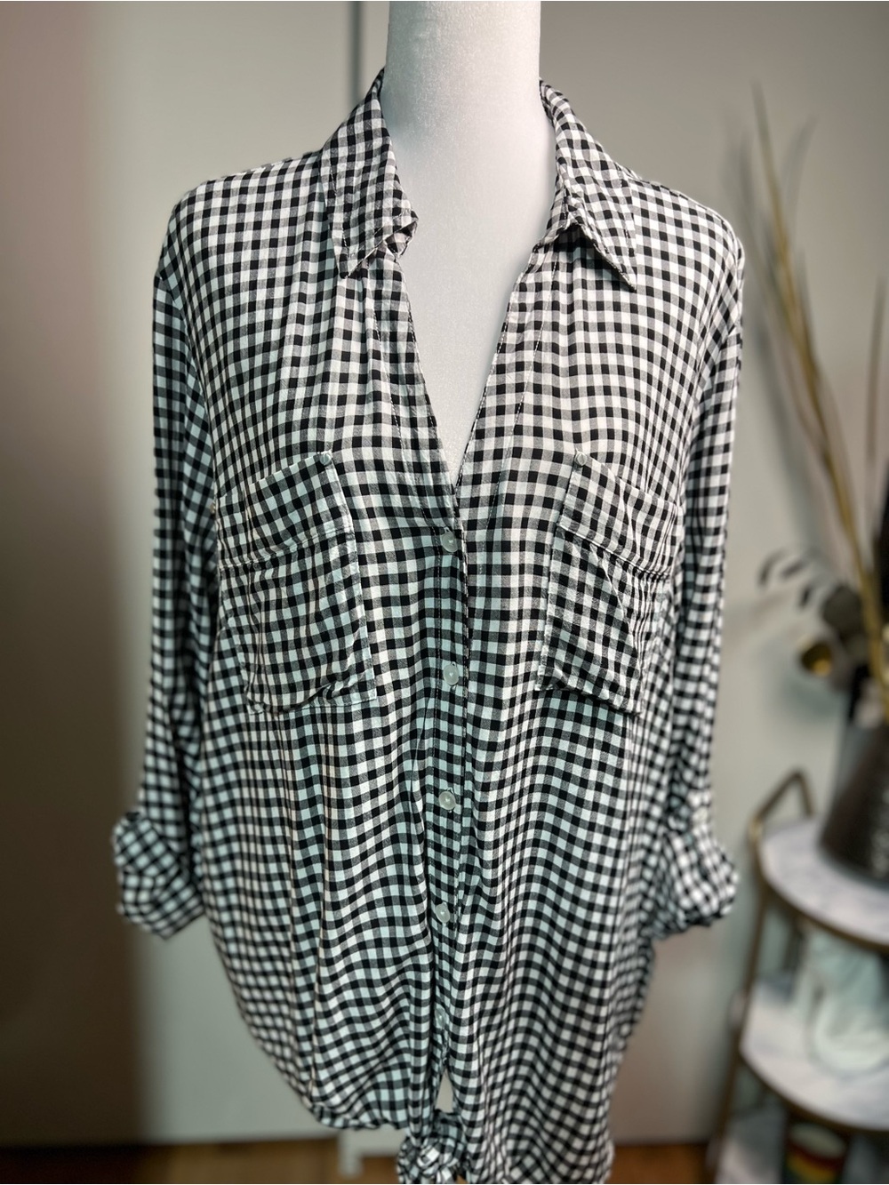 Jones New York Black and White Gingham Button-Down Shirt